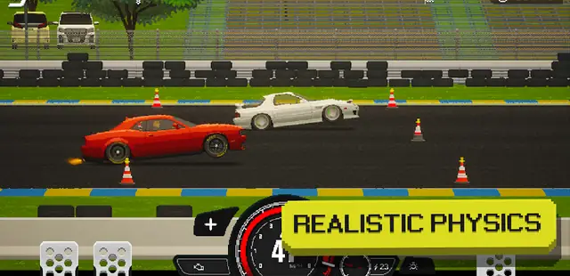 Automobile in pixel art durante una gara in APEX Racer - Pixel Cars
