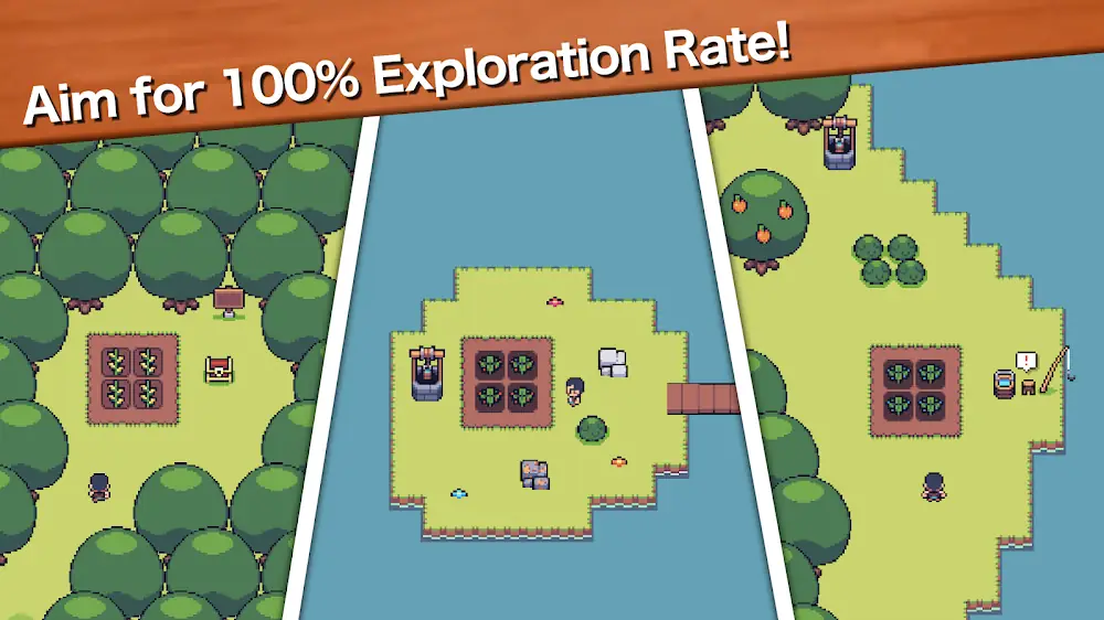 Campi coltivati in pixel art nel gioco Mini Mini Farm: cozy farming