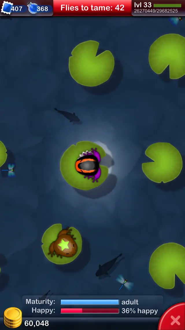 Schermata di Pocket Frogs: Tiny Pond Keeper con lo stagno da esplorare