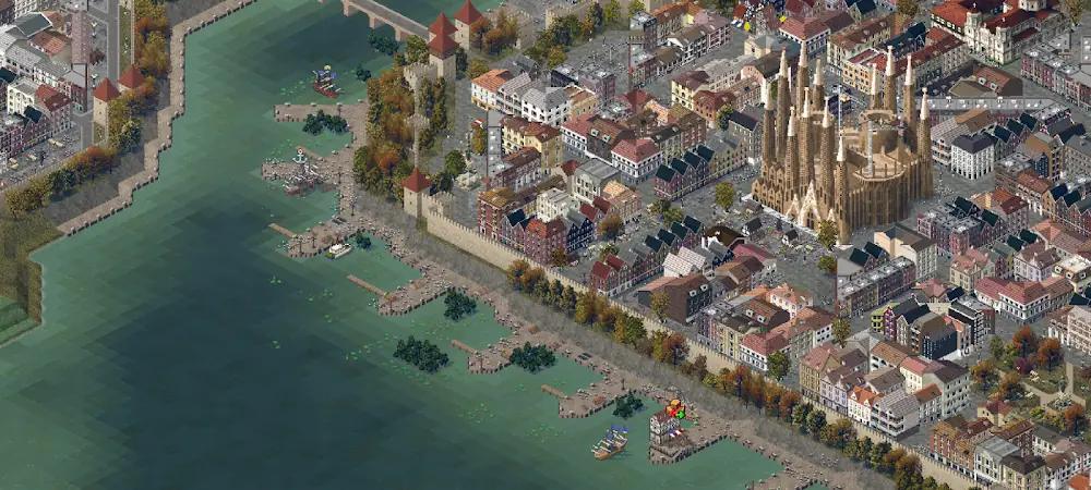 Veduta dall'alto di una città costruita in TheoTown: City Builder